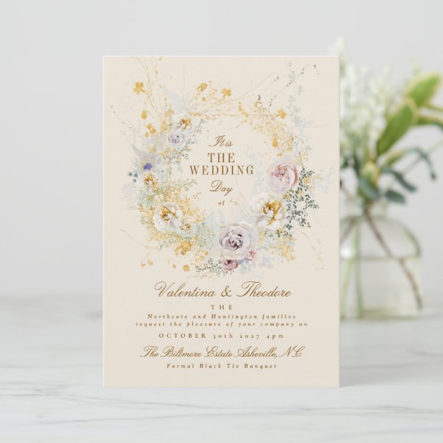 Invitation laine botanique lunaire mariage romantique boho (Debout devant)