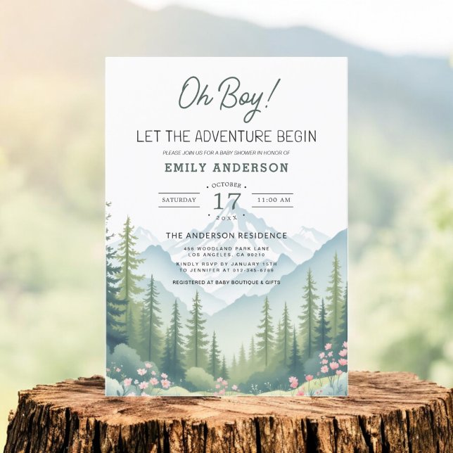 Invitation Laisser l'aventure commencer Baby shower forestier (Créateur téléchargé)