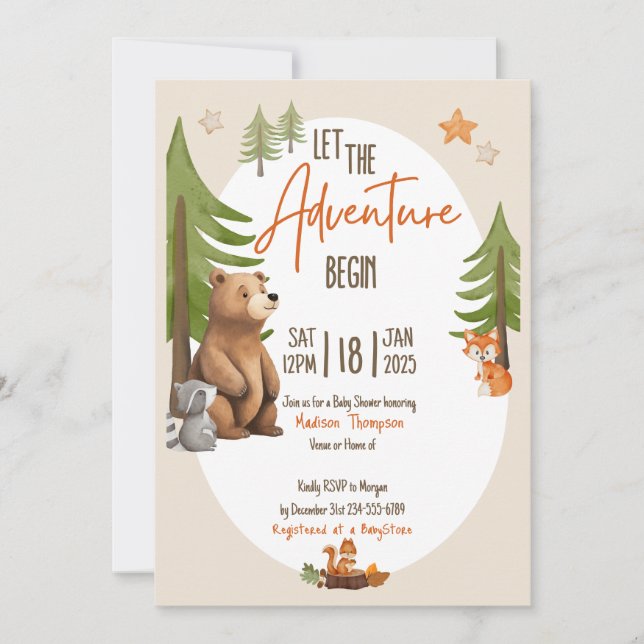 Invitation Laisser l'aventure commencer Baby shower Invitatio (Devant)