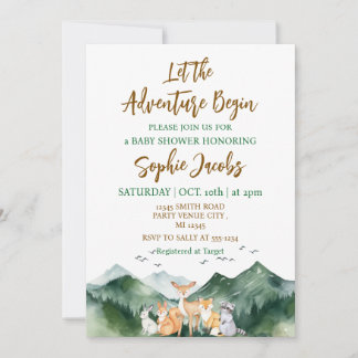 Invitation Laisser l'aventure commencer Forêt Baby shower rus
