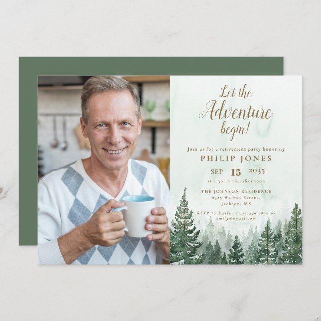 Invitation Laisser l'aventure commencer Forêt Photo Retraite (Devant / Derrière)