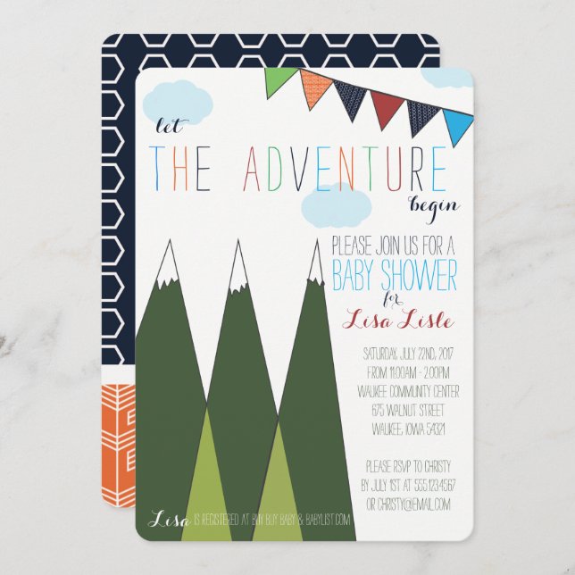 Invitation Laisser l'aventure commencer le Baby shower (Devant / Derrière)