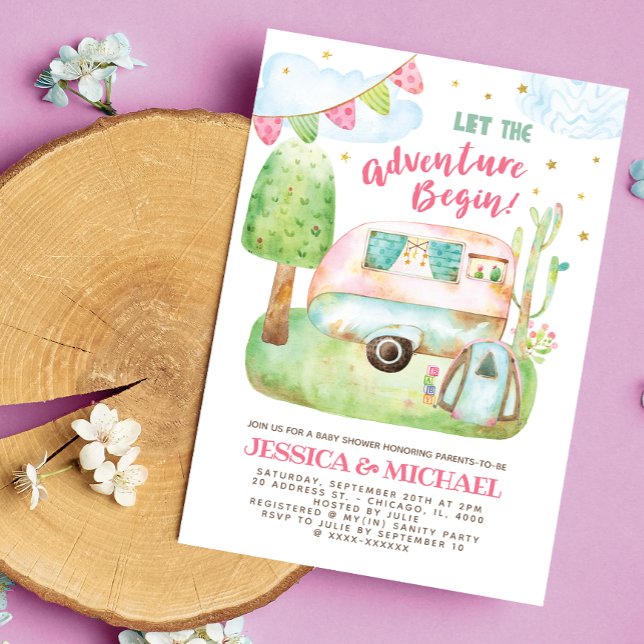 Invitation Laisser l'aventure commencer le Baby shower de cam (Créateur téléchargé)