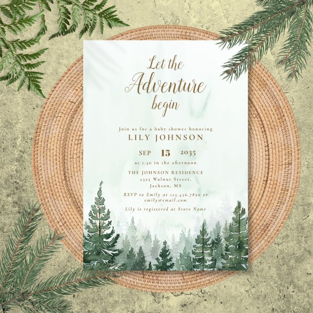 Invitation Laisser L'Aventure Commencer Le Baby shower De La  (Let The Adventure Begin Pine Forest Baby Shower Invitation)