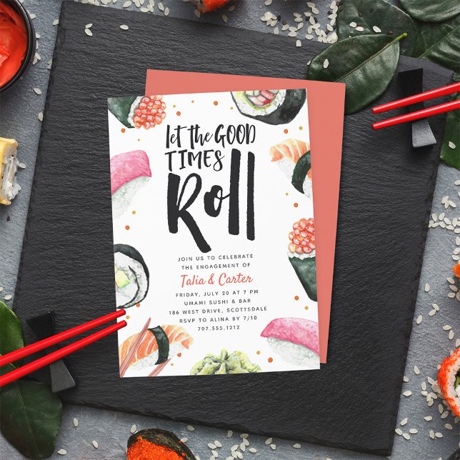 Invitation Laisser rouler les bons moments | Sushi Engagement (Créateur téléchargé)