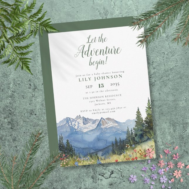 Invitation Laissez L'Aventure Commencer Le Baby shower De Mon (Let The Adventure Begin Mountain Baby Shower Invitation)