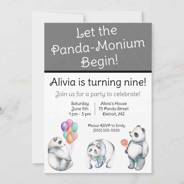 Invitation Laissez le Panda-Monium commencer ! Anniversaire d (Devant)