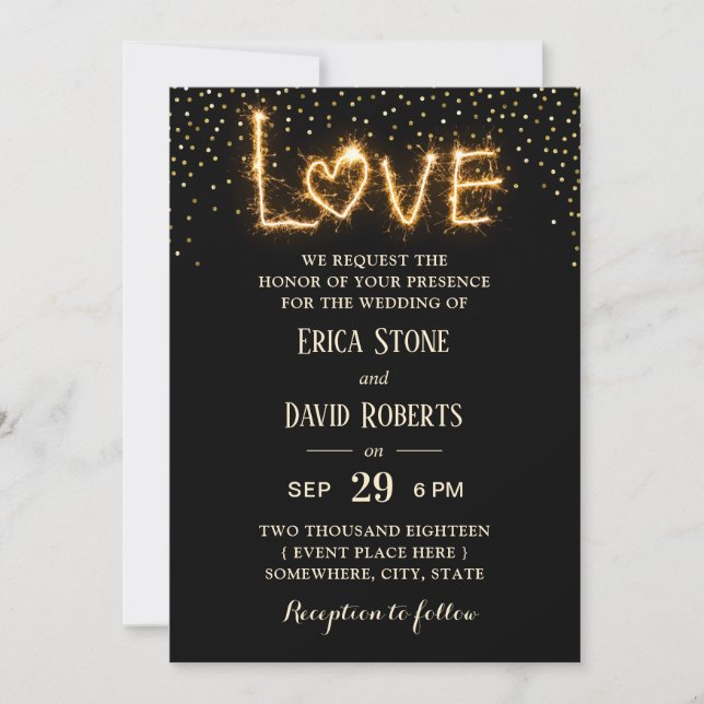 Invitation Laissez Love Sparkle Gold Confetti Mariage moderne (Devant)