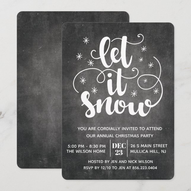 Invitation Laissez tomber la neige Typographie moderne Invita (Devant / Derrière)
