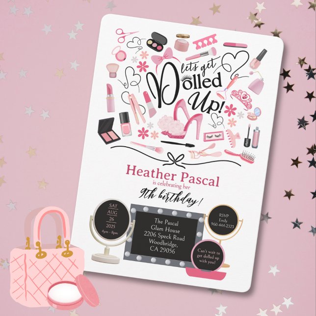 Invitation Laissons-nous monter l'invitation d'anniversaire (Let's Get Dolled Up Birthday Invitation. A perfect invite for a glam, makeup or spa party.)