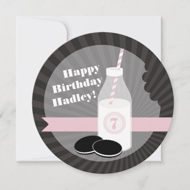 Invitation Lait et biscuits Anniversaire Chocolat Round Rose (Devant)
