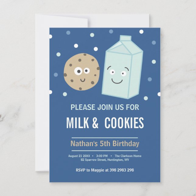 Invitation Lait et biscuits anniversaire dessert fête invitat (Devant)