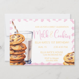 Invitation Lait et biscuits Anniversaire Rose Plaid Girl Anni