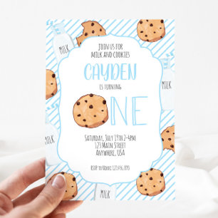 Invitation Lait et biscuits bleu garçon premier anniversaire
