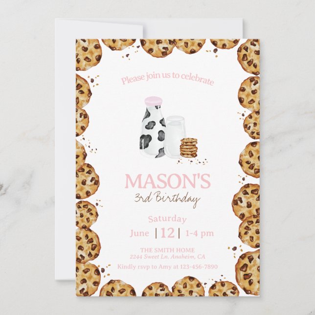 Invitation Lait et biscuits crumb rose fête d'anniversaire (Devant)