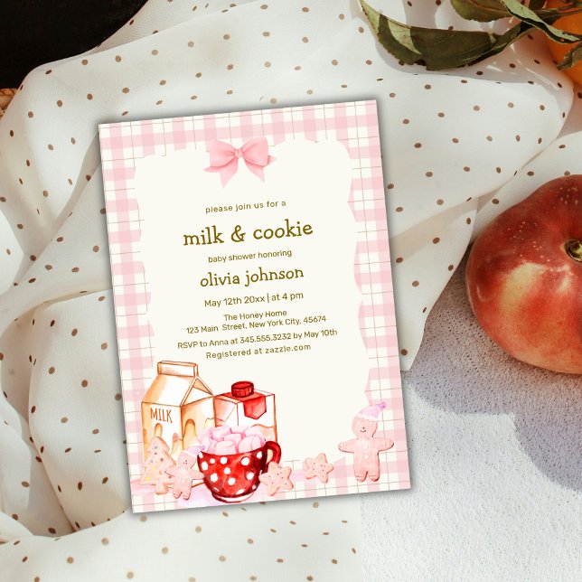 Invitation Lait et biscuits En vichy Baby shower d'hiver (Milk & Cookie Gingham Winter Baby Shower Invitation)
