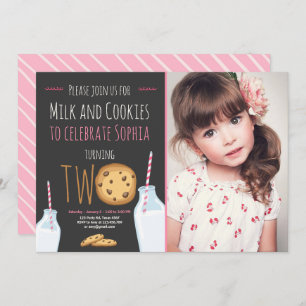 Invitation Lait et biscuits Fille rose Deuxième anniversaire