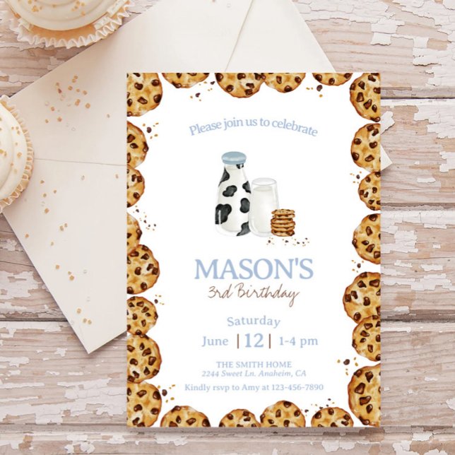 Invitation Lait et biscuits miettes Bleu fête d'anniversaire (Créateur téléchargé)