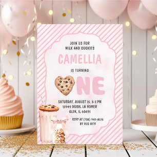 Invitation Lait et biscuits Pink Fête du premier anniversaire