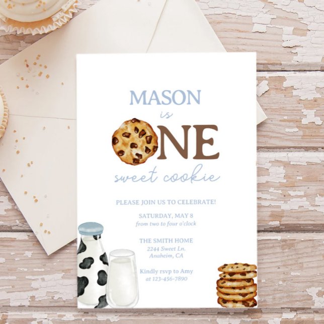 Invitation Lait et cookies Première fête d'anniversaire Invit (Créateur téléchargé)