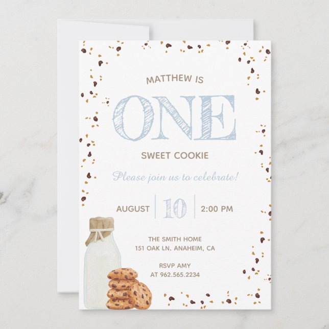 Invitation Lait et cookies Première fête d'anniversaire Invit (Devant)
