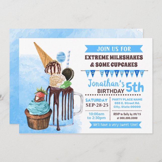 Invitation Lait extrême shakes glace crème d'anniversaire bas (Devant / Derrière)
