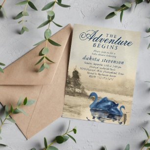 Invitation Lake Adventure commence   Baby shower Brown et mar