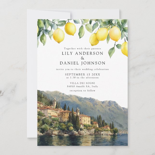 Invitation Lake Como Lemons Italy Photo Wedding (Devant)