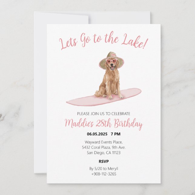 Invitation Lake Day Golden Retriever Paddboard (Devant)