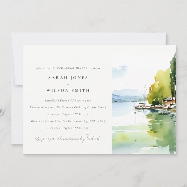 Invitation Lake Geneva Switzerland Scape Rehearsal Dinner (Devant)
