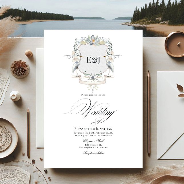 Invitation Lakeside Monogram Laurel Crest Mariage (Lakeside Monogram Laurel Crest Wedding Invitation)