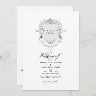 Invitation Lakeside Monogram Laurel Crest Mariage Photo