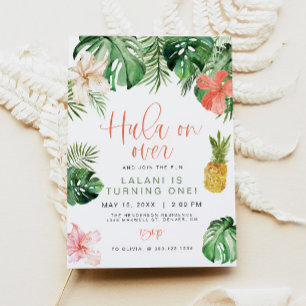 Invitation LALANI Beach Hibiscus rose Luau Hula 1er anniversa