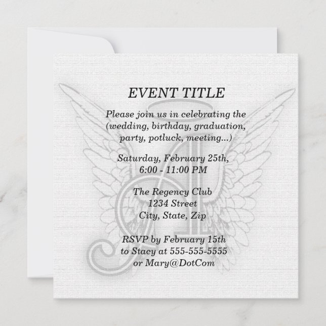 Invitation L'alphabet d'ange ce dernier initial s'envole le (Devant)