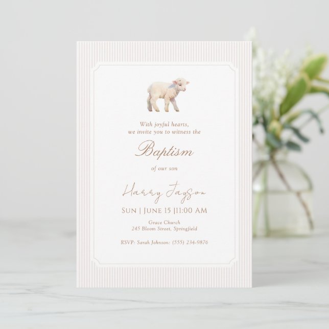 Invitation Lamb Christian boy baptism  (Debout devant)