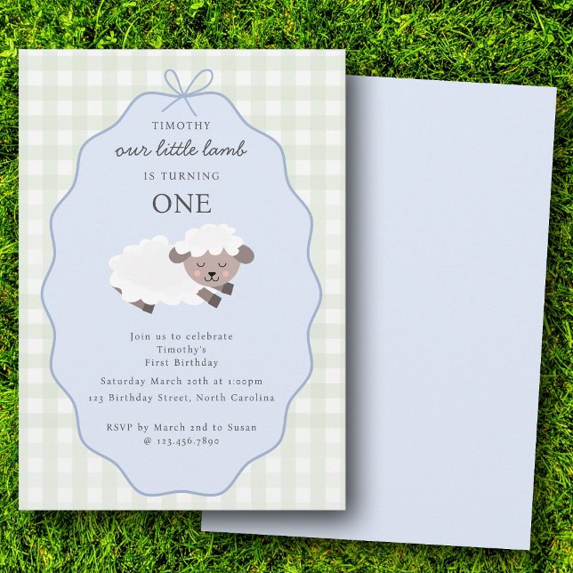 Invitation Lamb Farm Party Animals Boys 1st Birthday Blue (Lamb Farm Party Animals Boys 1st Birthday Blue Invitation)
