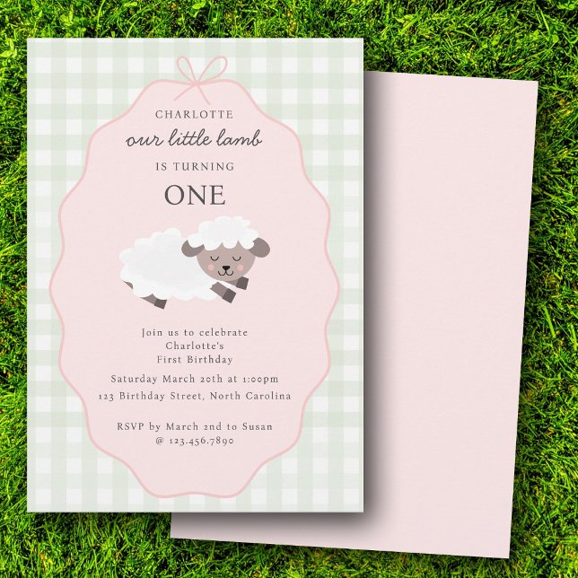 Invitation Lamb Farm Party Animals Girls 1st Birthday Pink (Lamb Farm Party Animals Girls 1st Birthday Pink Invitation)