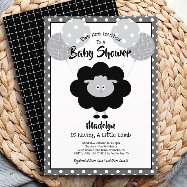 Invitation Lambe Baby shower noir blanc Ballons mignonne mode (Créateur téléchargé)