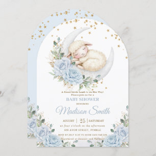 Invitation Lambe douce Lune Bleu Floral Boy Baby shower Arch