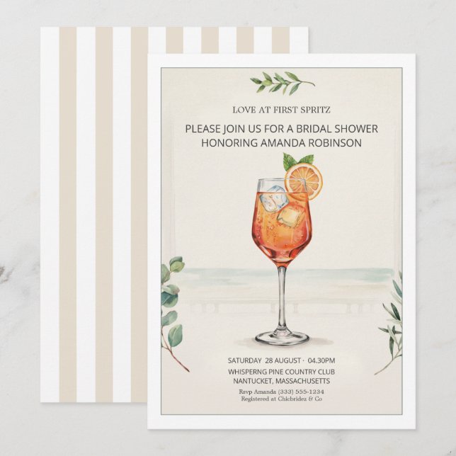 Invitation L'amour au premier Spritz Chic Coastal Enterrement (Devant / Derrière)