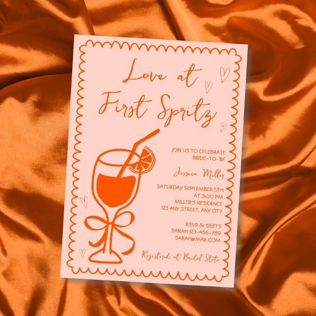 Invitation L'amour au premier Spritz Fête des mariées tirée m (Love At First Spritz Hand Drawn Bridal Shower Invitation)