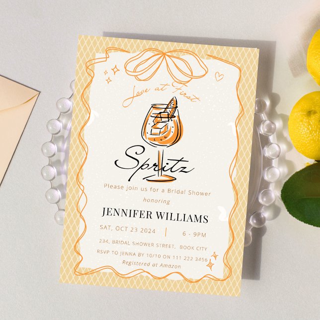 Invitation L'amour au premier Spritz Fête des mariées tirée m (Love at First Spritz Hand Drawn Bridal Shower Invitation)