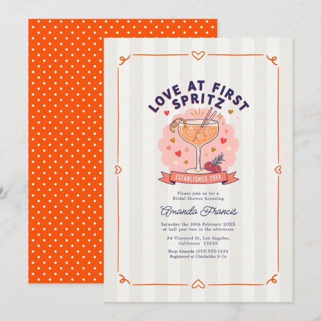 Invitation L'amour au premier Spritz Shower de mariage Prépar (Devant / Derrière)
