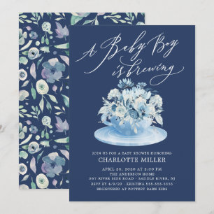 Invitation L'amour brasse Bleu Floral Baby Boy Thé Douche