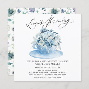 Invitation L'amour brasse Bleu Floral Bridal Thé Douche