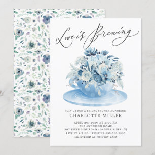 Invitation L'amour brasse Blue Floral Bridal Tea Shower Invi