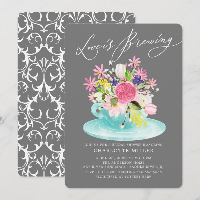 Invitation L'amour brasse Colorful Floral Bridal Tea Douche (Devant / Derrière)