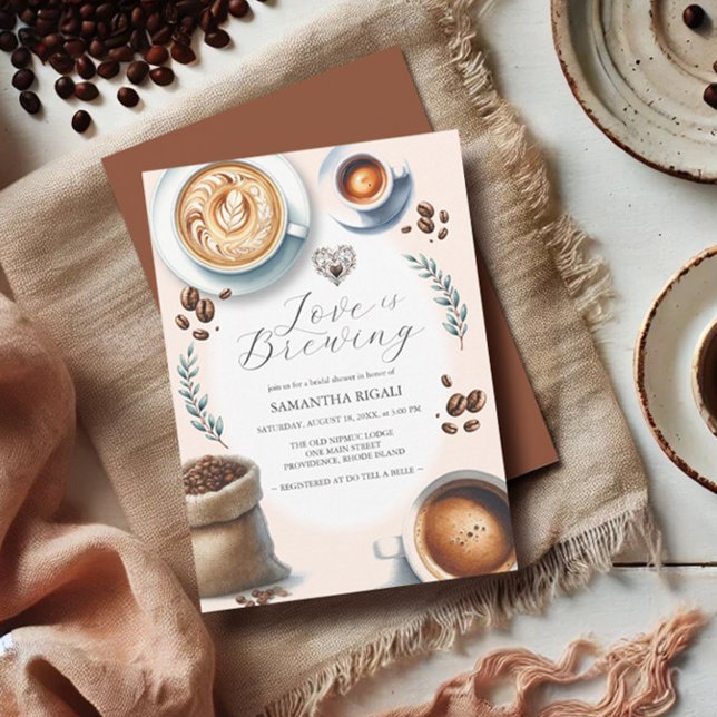 Invitation L'amour brasse du café Fête des mariées (Bridal shower invitations love is brewing coffee theme by Do Tell A Belle)