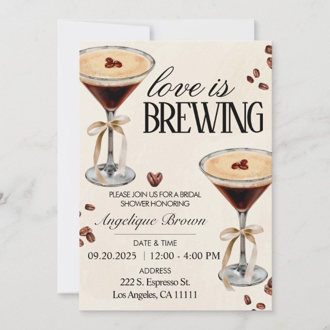 Invitation L'amour brasse du café Fête des mariées thème Evit (Devant)