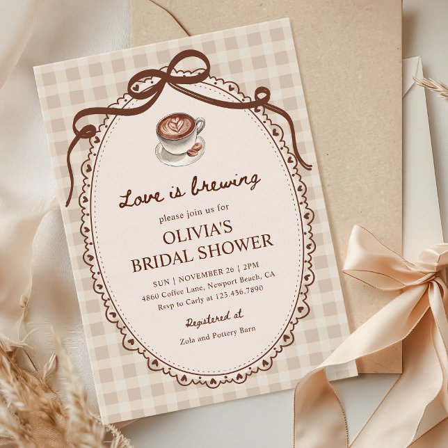 Invitation L'amour brasse En vichy Fête des mariées café (Créateur téléchargé)